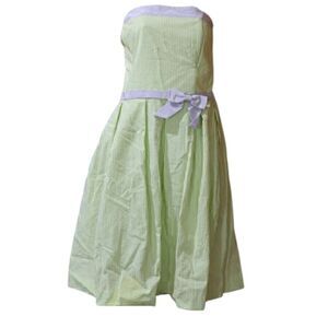 Talbots Vintage y2k Seersucker Green Striped Strapless Dress Pin Up 14